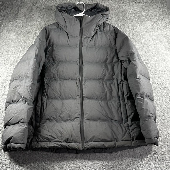 Uniqlo Down‎ Puffer Coat Mens XL Gray Hooded Bubble Zip Minimalist Jacket